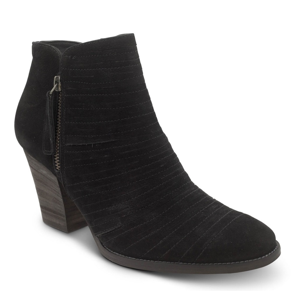 Paul Green Malibu Sliced Zip Bootie Black Nubuck Leather, Size 6.5 US
